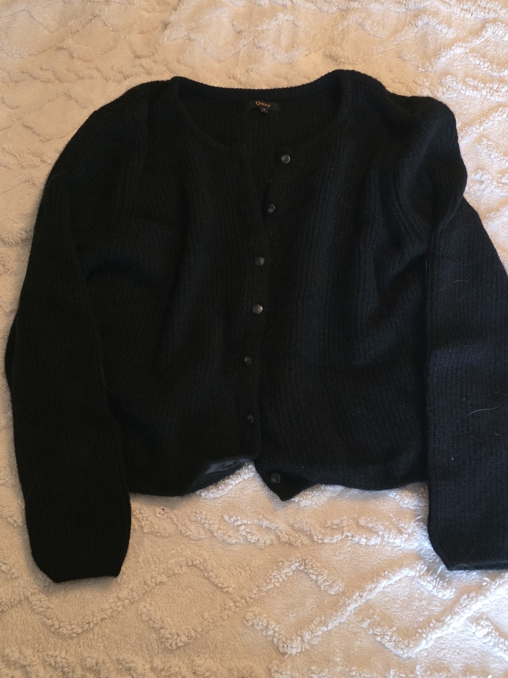 Quince Black Button-Front Knit Cardigan